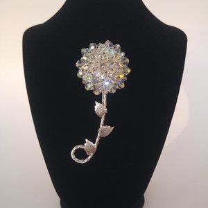 Vintage Clear Aurora Borealis Swarovski Crystal Flower Brooch
